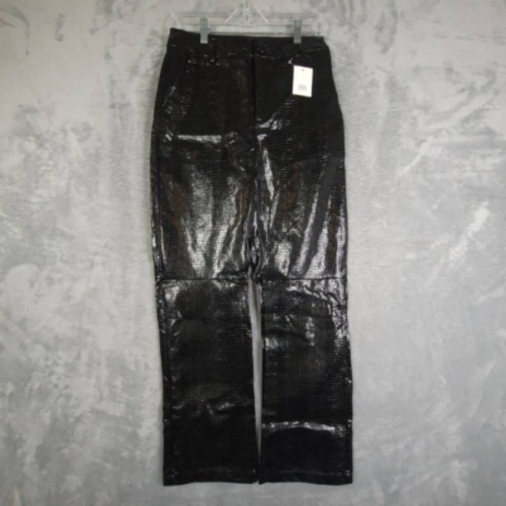 4th & Reckless Pants Womens Wilcox Straight Leg Black Croc Faux Leather M‎ New